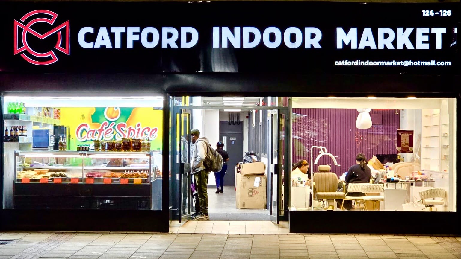 Catford Indoor Market shopfront at 124 to 126 Rushey Green